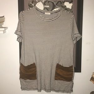 Striped Tunic with Suede Pockets
